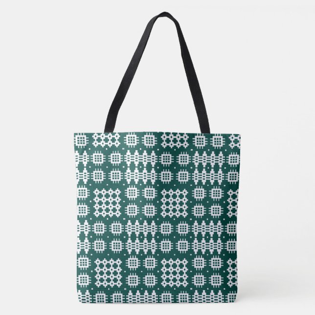 Welsh Faux Tapestry White on Dark Green Tote Bag (Front)