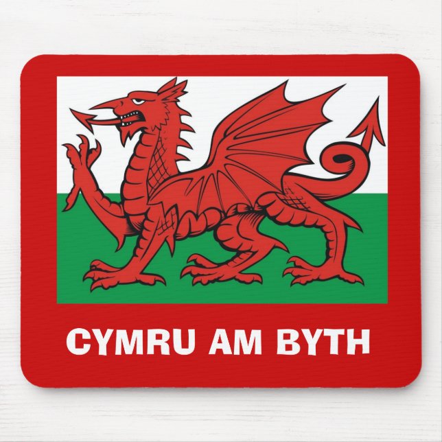 Welsh flag, "Cymru am byth",   The red dragon Mouse Pad (Front)