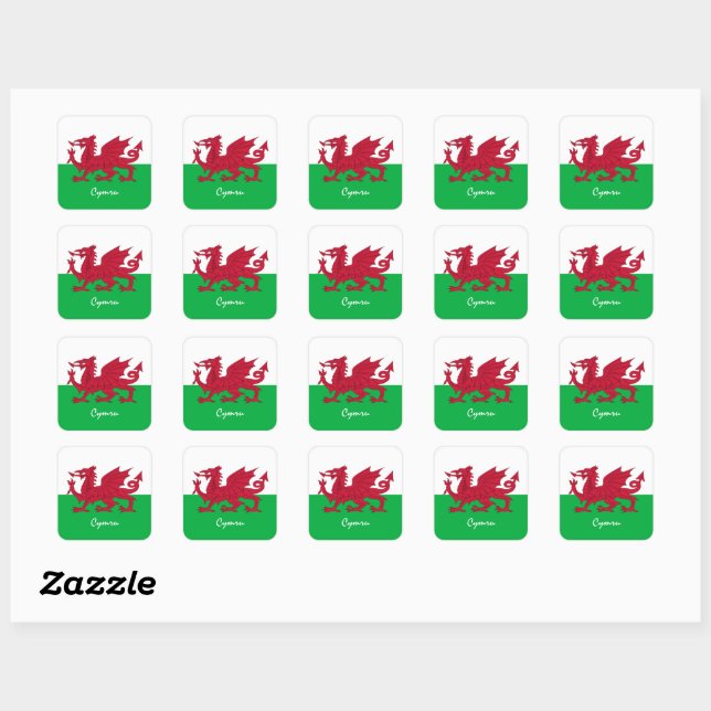 Welsh flag, Emblem & Wales holiday / sports Square Sticker (Sheet)