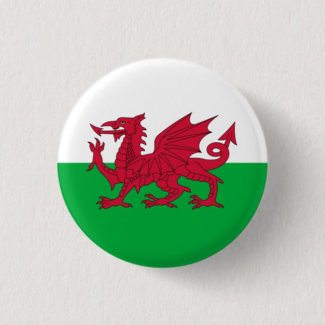 Welsh Flag, Flag of Wales 1 Inch Round Button (Front)