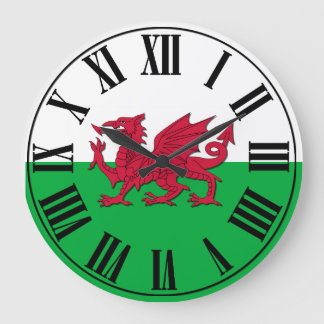 Welsh Flag - Green and White backed, Red Dragon Large Clock