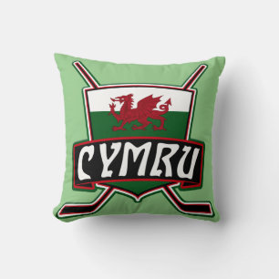 Welsh Flag Ice Hockey Logo Name And Number Throw Pillow