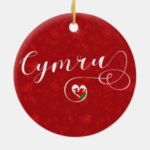 Welsh Flag In Heart, Cymru, Wales Ceramic Ornament