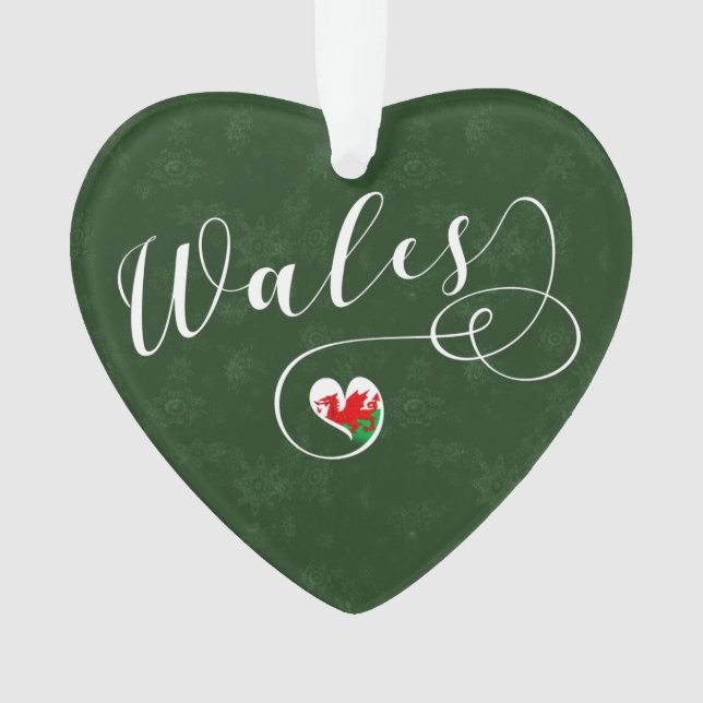 Welsh Flag In Heart, Wales Ornament (Front)