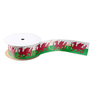 Welsh Flag & Wales, holiday Cymru, Dragon / sports Satin Ribbon