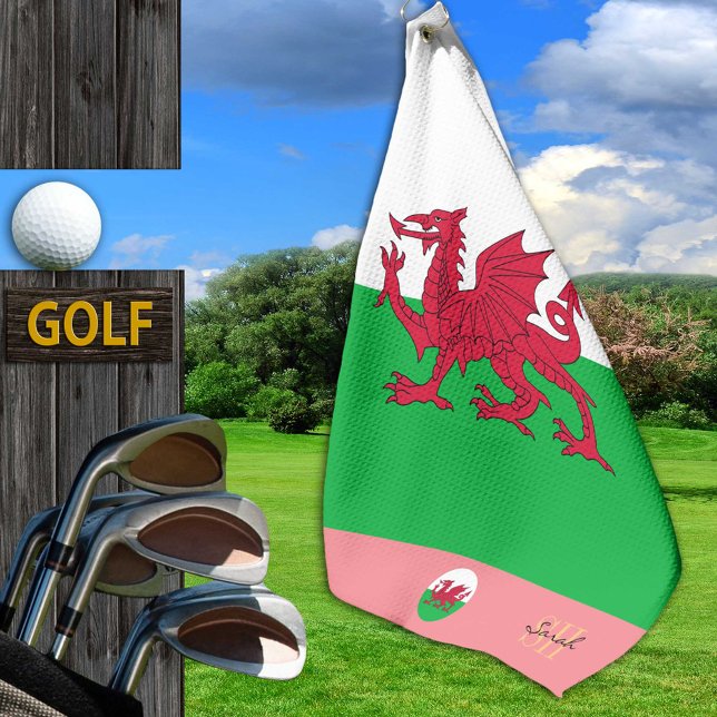 Welsh flag & Wales, monogrammed Cymru / lady Golf Golf Towel (Creator Uploaded)