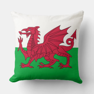 Welsh Flag (Wales) (Welsh Dragon) Throw Pillow