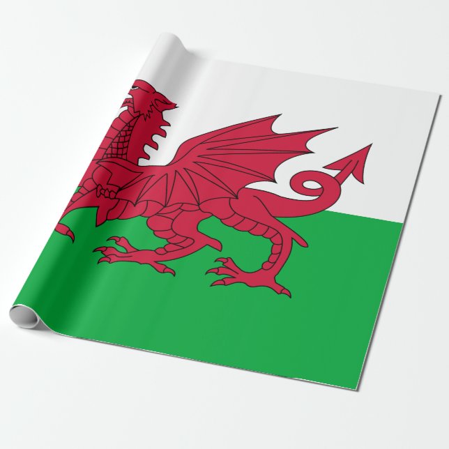 Welsh Flag (Wales) (Welsh Dragon) Wrapping Paper (Unrolled)