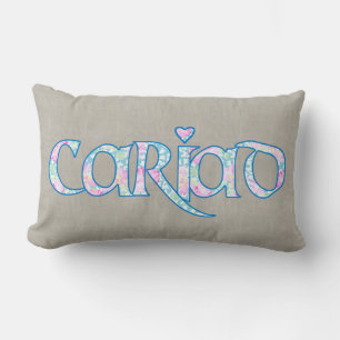 Welsh Floral Text Cariad with Heart Lumbar Pillow