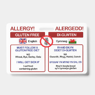 WELSH Gluten Free Travel Card   Allergy Badge