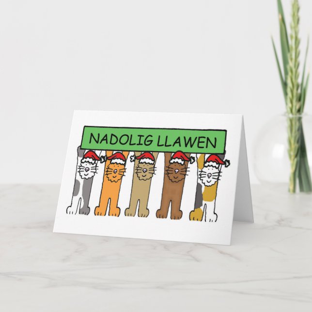 Welsh Happy Christmas  Nadolig Llawwen Cats Holiday Card (Front)