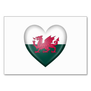 Welsh Heart Flag on White Table Number