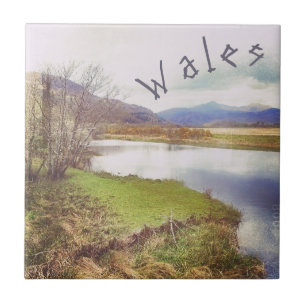 Welsh Landscape with river ceramic Tile