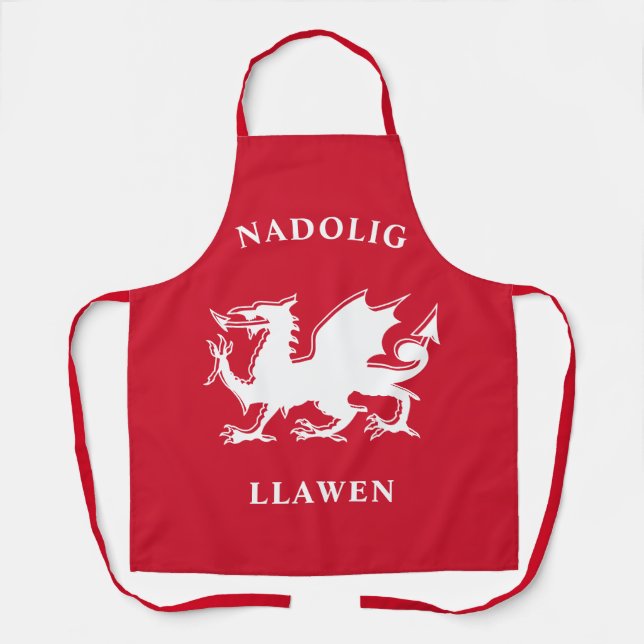 Welsh Merry Christmas Simple Celtic Nadolig Llawen Apron (Front)