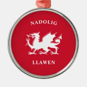 Welsh Merry Christmas Simple Celtic Nadolig Llawen Metal Ornament