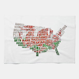 Welsh Placenames In the USA Word Art Kitchen Towel