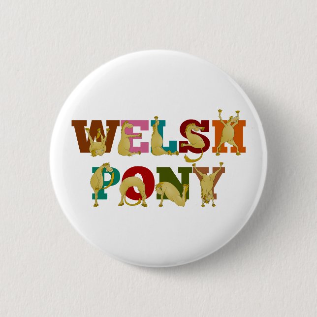 Welsh Pony with colourful text 2 Inch Round Button (Front)