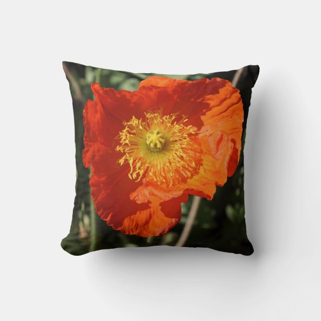 Welsh Poppy (Orange) Throw Pillow (Front)