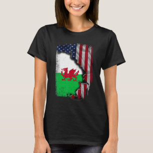Welsh ROOTS Half American Flag Patrioitc Wales T-Shirt