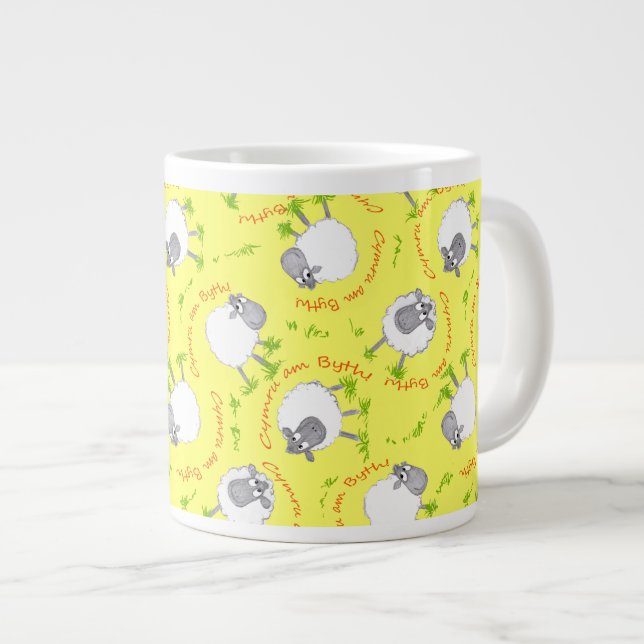 Welsh Sheep, Wales Forever, Jumbo Coffee Mug (Front Right)