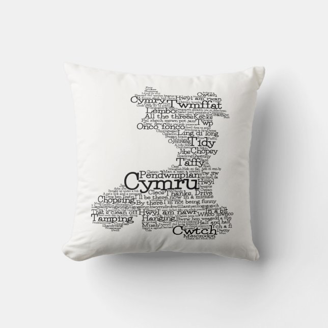 Welsh Slang Word Art Map Throw Pillow (Front)