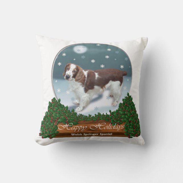 Welsh Springer Spaniel Christmas Throw Pillow (Front)