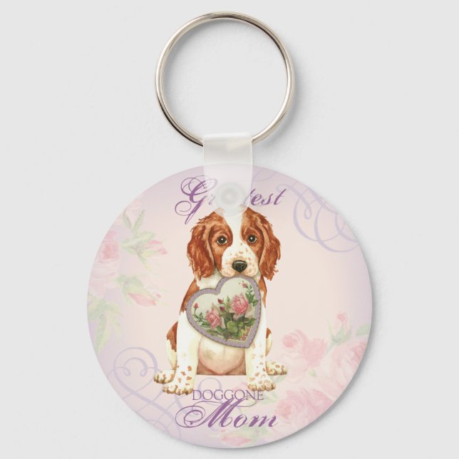 Welsh Springer Spaniel Heart Mom Keychain (Front)