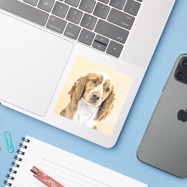 Welsh Springer Spaniel Painting - Original Dog Art (Laptop w/ iPhone)