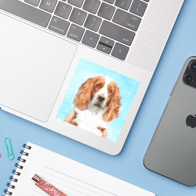 Welsh Springer Spaniel Painting - Original Dog Art (Laptop w/ iPhone)