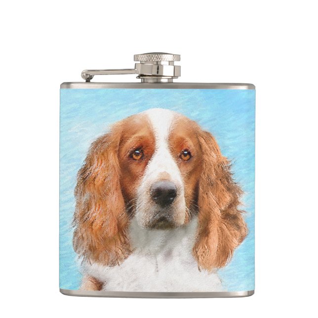 Welsh Springer Spaniel Painting - Original Dog Art Hip Flask (Front)