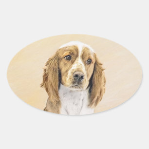 Welsh Springer Spaniel Painting - Original Dog Art Oval Sticker