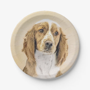 Welsh Springer Spaniel Painting - Original Dog Art Paper Plate