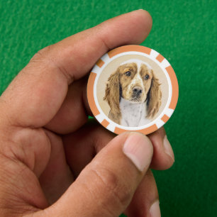 Welsh Springer Spaniel Painting - Original Dog Art Poker Chips