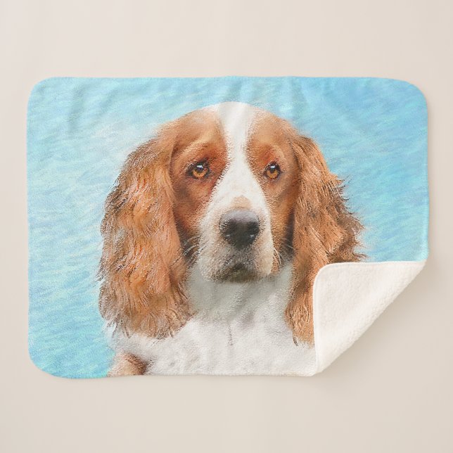 Welsh Springer Spaniel Painting - Original Dog Art Sherpa Blanket (Front (Horizontal))