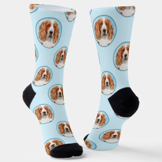 Welsh Springer Spaniel Painting Original Dog Art Socks (Angled)