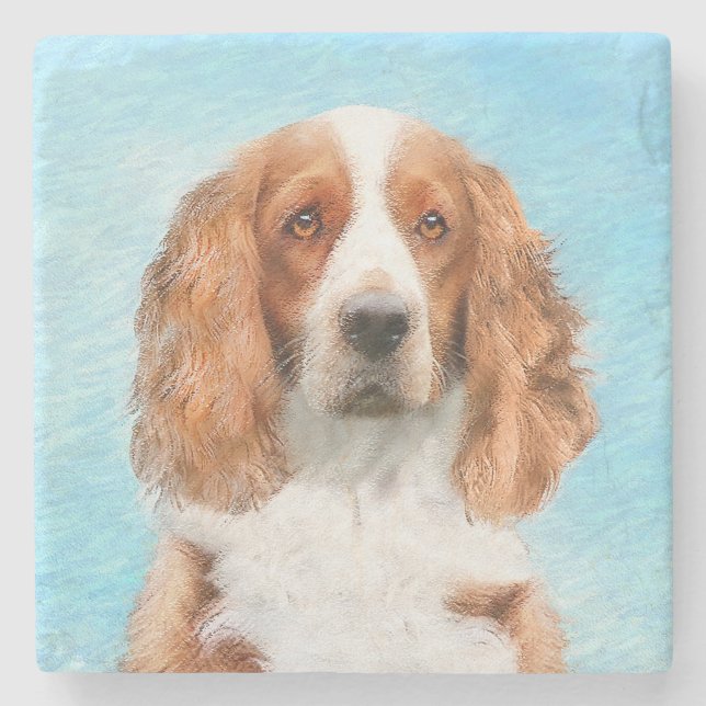 Welsh Springer Spaniel Painting - Original Dog Art Stone Coaster (Front)