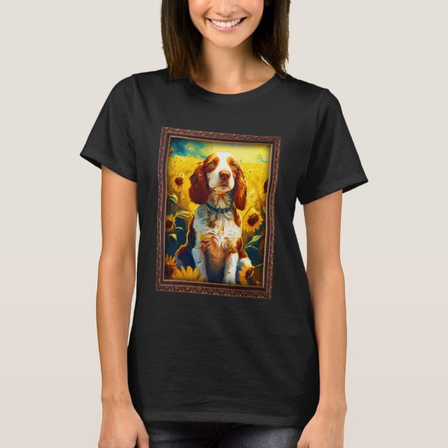 Welsh Springer Spaniel Painting Sunflower Flower M T-Shirt (Front)