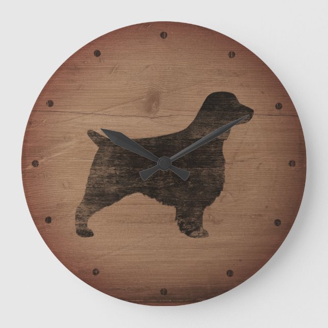Welsh Springer Spaniel Silhouette Rustic Large Clock (Front)