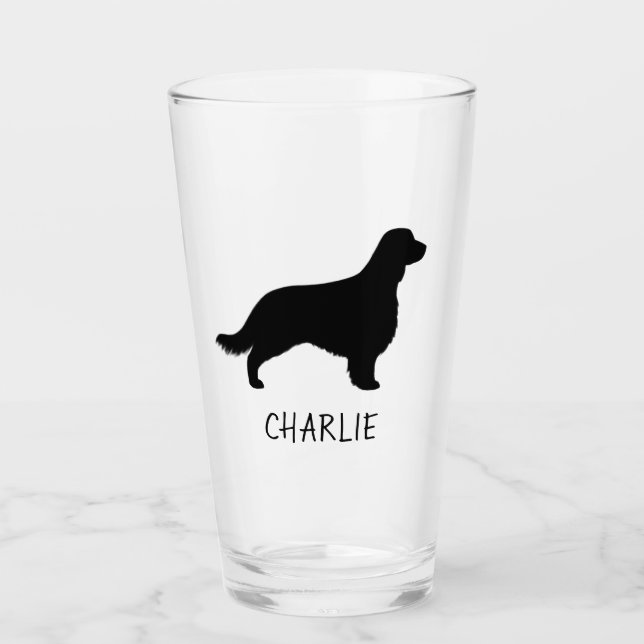Welsh Springer Spaniel Silhouette with Long Tail Glass (Front)