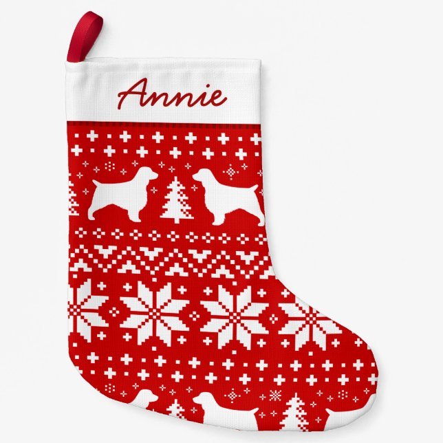 Welsh Springer Spaniel Silhouettes Dogs Pattern Small Christmas Stocking (Front)