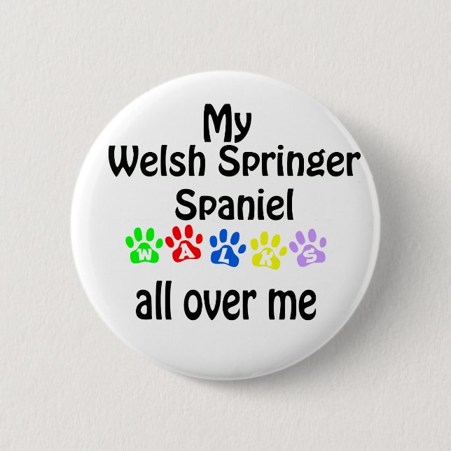 Welsh Springer Spaniel Walks Design 2 Inch Round Button (Front)