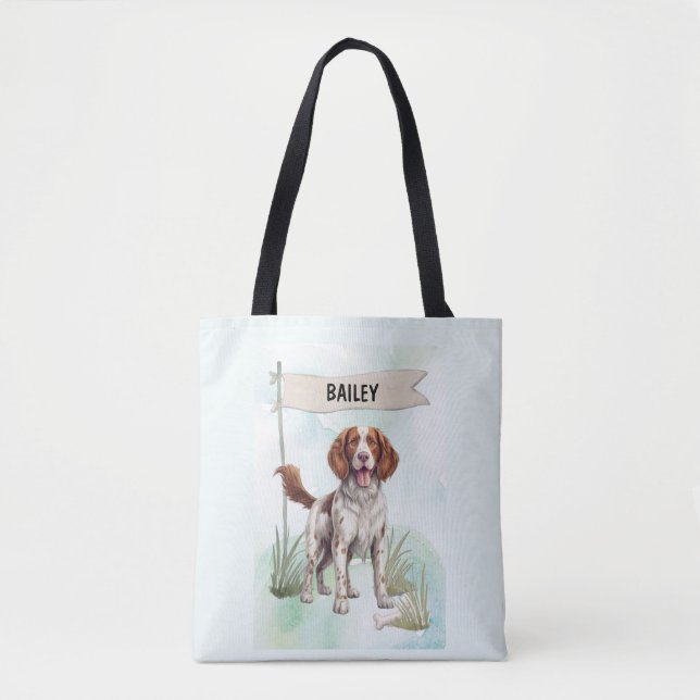 Welsh Springer Spaniel Watercolor Personalized Dog Tote Bag (Front)