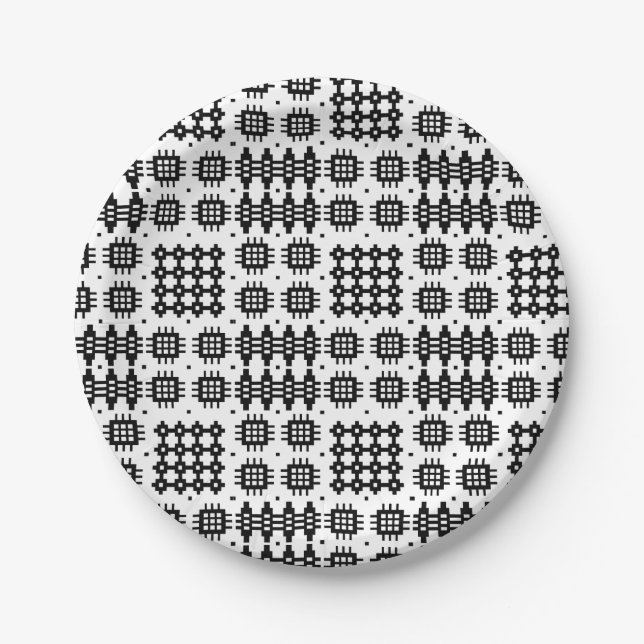 Welsh Tapestry Pattern Black White Paper Plate (Front)