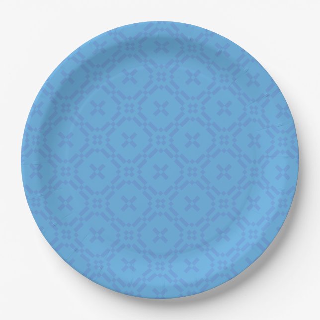 Welsh Tapestry Pattern, Chic Blue Paper Plate (Front)