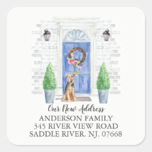 Welsh Terrier Blue Door New Address Label Sticker