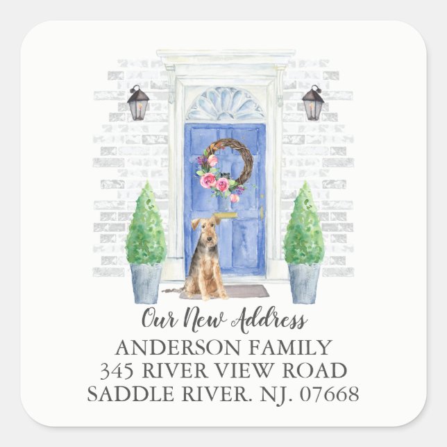 Welsh Terrier Blue Door New Address Label Sticker (Front)