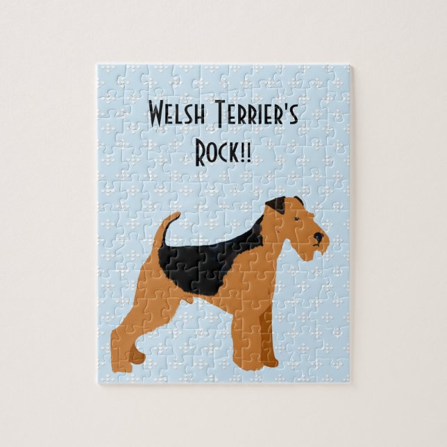 Welsh Terrier - Blue w/hite Diamond Design Jigsaw Puzzle (Vertical)