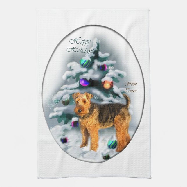Welsh Terrier Christmas Kitchen Towel (Vertical)