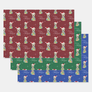 Welsh Terrier Christmas Paw Prints Assorted Colour Wrapping Paper Sheet