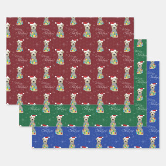 Welsh Terrier Christmas Paw Prints Assorted Colour Wrapping Paper Sheet
